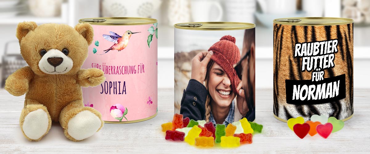 Konservendose mit Foto und Wunschtext